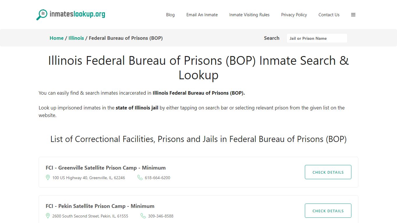 Illinois Federal Bureau of Prisons (BOP) Inmate Search & Lookup